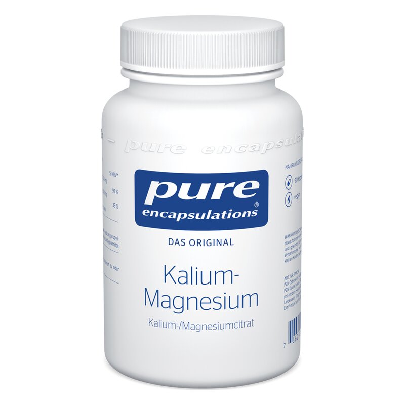 Behälter mit Kalium-Magnesium in Pulverform, weiß mit blauer Beschriftung, kindersicherer Verschluss.
