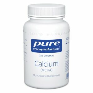 Weißer Kunststoffbehälter mit blauem Etikett, enthält Calcium (MCHA) von Pure Encapsulations.