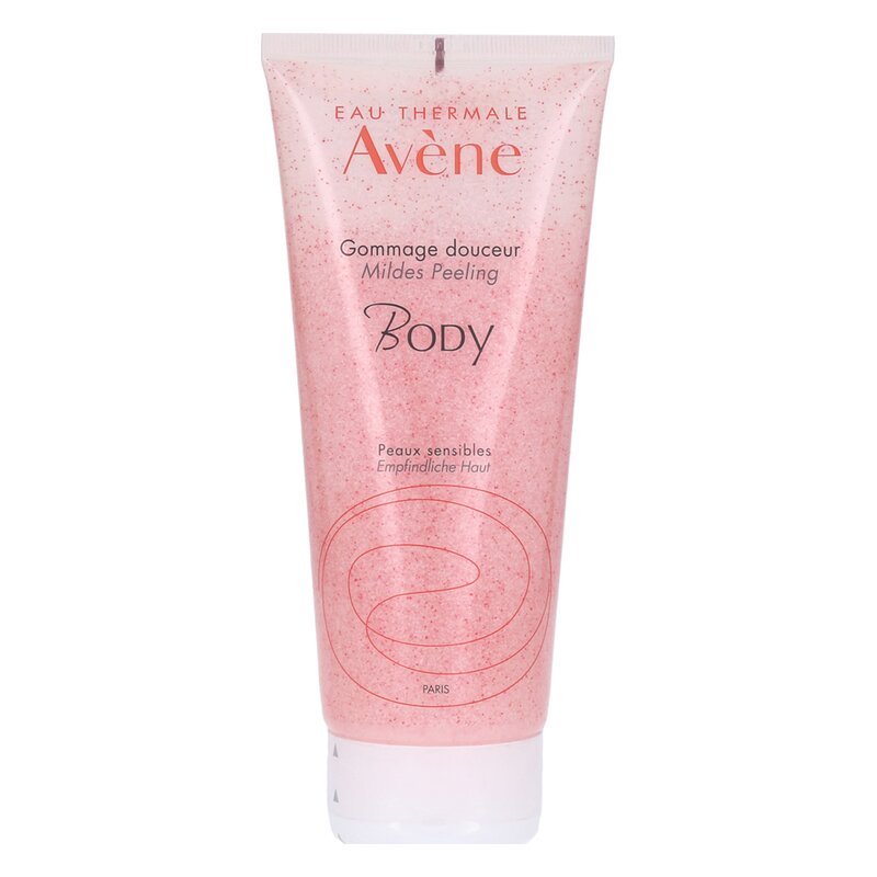 Rosa Peeling-Tube von Avène mit dem Hinweis auf empfindliche Haut und mildes Peeling.