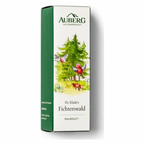 Kartonnage mit Waldmotiv und der Aufschrift 'Dr. Klade's Fichtenwald' für Raumduft.