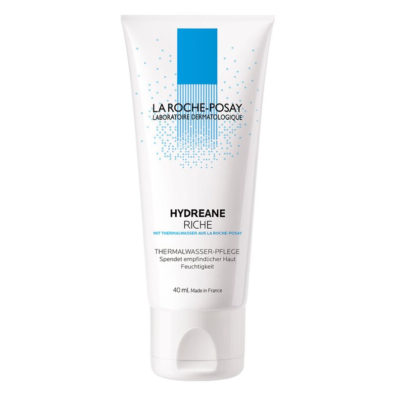 Sonnenschutzcreme in einer weißen Tube mit blauer Schrift und blauem Dekor, für empfindliche Haut geeignet.