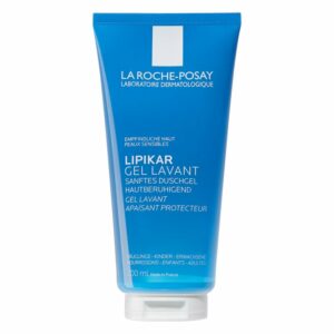 Blaue Verpackung von La Roche-Posay Lipikar Gel Lavant, sanftes Duschgel für empfindliche Haut, 200 ml.