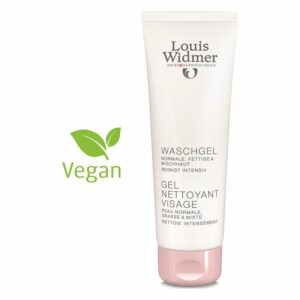 Röhrenförmiges Waschgel für normale, fettige und Mischhaut in weißer Verpackung mit leicht rosa Deckel.