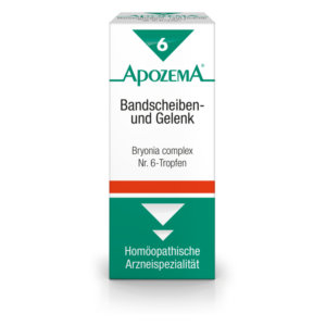 Verpackung von ApozeMA Bandscheiben- und Gelenk-Tropfen mit Hinweis auf homöopathische Arzneispezialität.