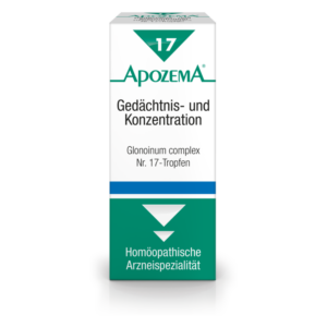 Produktverpackung von ApozemA Nr. 17, einem homöopathischen Mittel zur Unterstützung von Gedächtnis und Konzentration.
