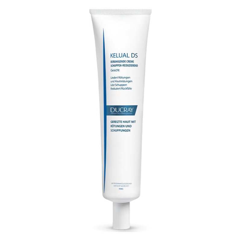 Tube einer beruhigenden Creme zur Reduzierung von Schuppen und Hautrötungen, fördert die Linderung gereizter Haut.
