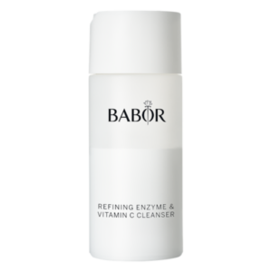 Weiße Flasche mit schwarzem Aufdruck 'BABOR REFINING ENZYME & VITAMIN C CLEANSER'.