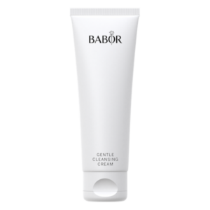 Weiße Tube mit sanfter Reinigungscreme von Babor, Logo und Produktbezeichnung auf der Vorderseite.