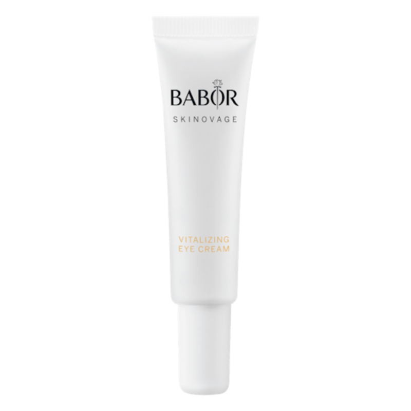 Helle Tube mit Schraubverschluss für Vitalizing Eye Cream von Babor, das Logo ist gut lesbar.