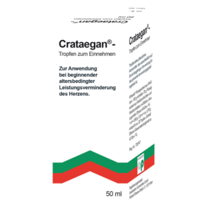 Verpackung von Crataegan® Tropfen zum Einnehmen, zur Unterstützung bei altersbedingter Herzleistungsminderung.