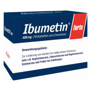 Packung Ibumentin forte mit 400 mg Filmtabletten, Anwendung gegen leichte bis mäßig starke Schmerzen.