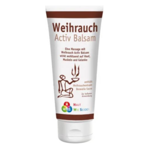 Tube mit Weihrauch Activ Balsam für Massage, wirkt wohltuend auf Haut, Muskeln und Gelenke.