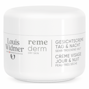 Weiße Cremebox für Gesichtscreme, geeignet für sehr trockene Haut, mit deutsch- und französischsprachiger Beschriftung.