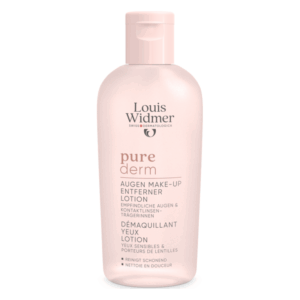 Flasche mit Augen Make-up Entferner Lotion von Louis Widmer, geeignet für empfindliche Augen und Kontaktlinsenträger.