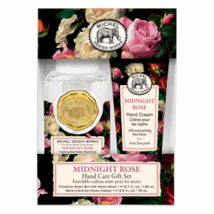 Handpflegeset von Michel Design Works mit Handcreme und Schaumseife in einer farbenfrohen Verpackung mit Rosenmotiv.