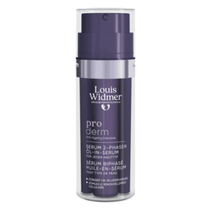 Zweiphasiges Öl-in-Serum in einem transparenten Pumpflakon von Louis Widmer für jede Hautart.