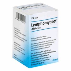 Verpackung von Lymphomyosot-Tabletten, homöopathisches Arzneimittel zur Förderung der Lymphdrainage.