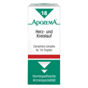 Homöopathisches Arzneimittel in einer Verpackung für Herz- und Kreislauf, mit grünem Logo und rotem Streifen.