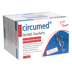 Verpackung der circumed Gefäß-Sachets zur Unterstützung bei Durchblutungsstörungen, 30 Stück.