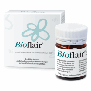Bioflair-Packung mit Hartkapseln zur Behandlung von Durchfallerkrankungen und für den Darmaufbau.