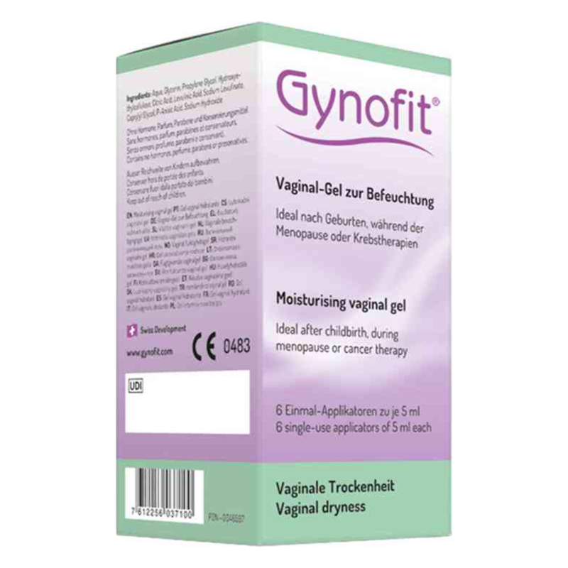 Verpackung eines vaginalen Gels zur Befeuchtung, empfohlen nach Geburten oder während der Menopause.