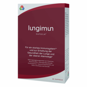 Verpackung von Lungimun Kapseln zur Unterstützung des Immunsystems und der Lungengesundheit.