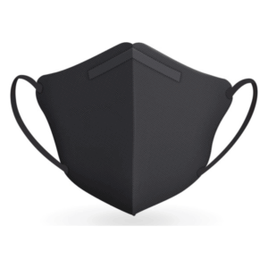 Schwarze Gesichtsmaske mit elastischen Ohrenschlaufen und strukturiertem Material.