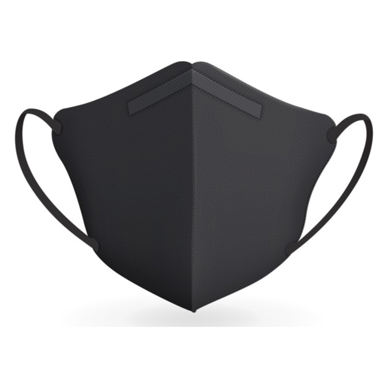 Schwarze Gesichtsmaske mit elastischen Ohrenschlaufen und strukturiertem Material.