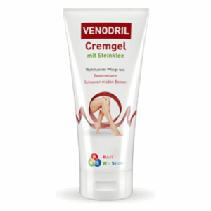VENODRIL Cremgel in einer weißen Tube mit rotem Deckel, für die Pflege bei Besenreisern und schweren müden Beinen.