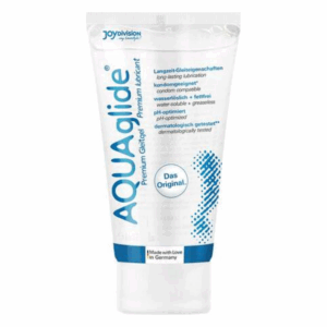 Transparente Tube mit Gleitgel, inklusive Angaben zu pH-Optimierung und dermatologischer Testung.