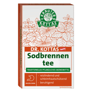 Verpackung von Dr. Kottas Sodbrennentee, traditionsreiches pflanzliches Arzneimittel für Magen und Darm.