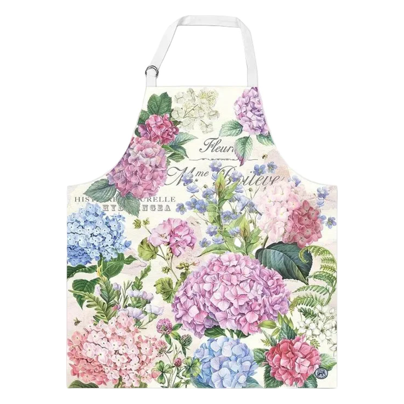 Ein geschmackvolles Schürze-Design mit bunten Blumenmotiven in Pastellfarben auf einem hellen Hintergrund.